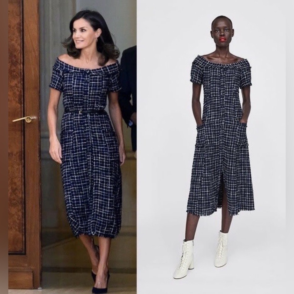 ❤️ Zara Navy Tweed Dress NWT Size S Kate Middleton Style